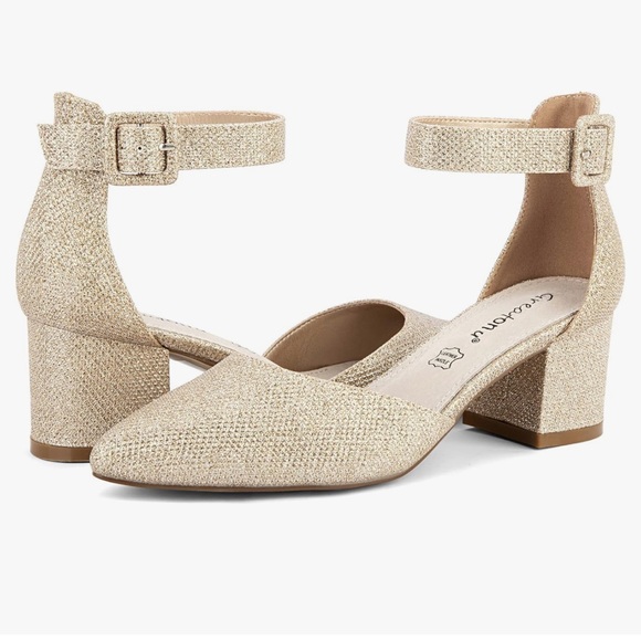 Women's Ankle Strap Closed Toe Low Block Heel Wedding Dress Dorsay Pumps - Picture 4 of 13